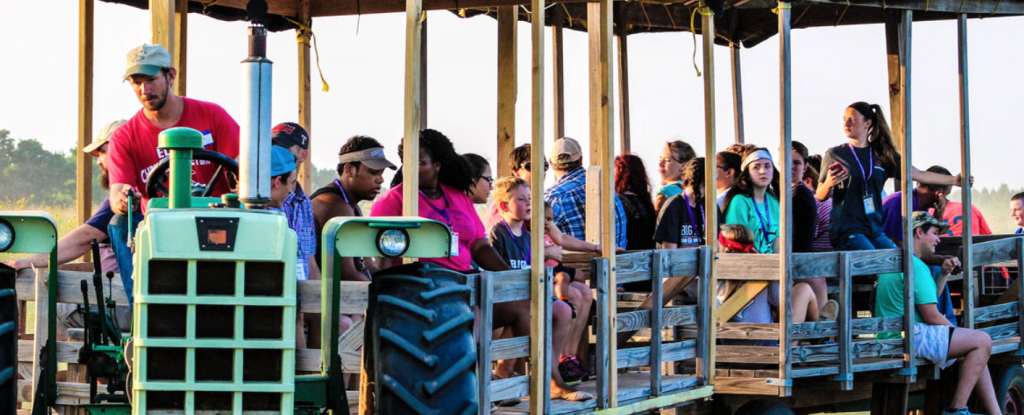 People on hayride at Elgin Christmas Tree Farm